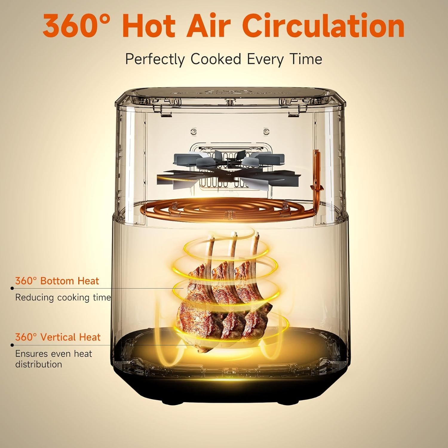 Air Fryer Stainless Steel with View Window, XL 8.5QT Large Airfryer, 8-in-1 Digital Control, 400°F Temp Controls, Nonstick Dishwasher-Safe, Space-Saving, Roast, Broil, 1500W - Image 3