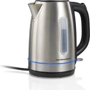 Hamilton Beach Electric Tea Kettle, Water Boiler & Heater, 1.7 Liter, Cordless Serving, 1500 Watts for Fast Boiling, Auto-Shutoff and Boil-Dry Protection, Stainless Steel with LED Light Ring (41037)
