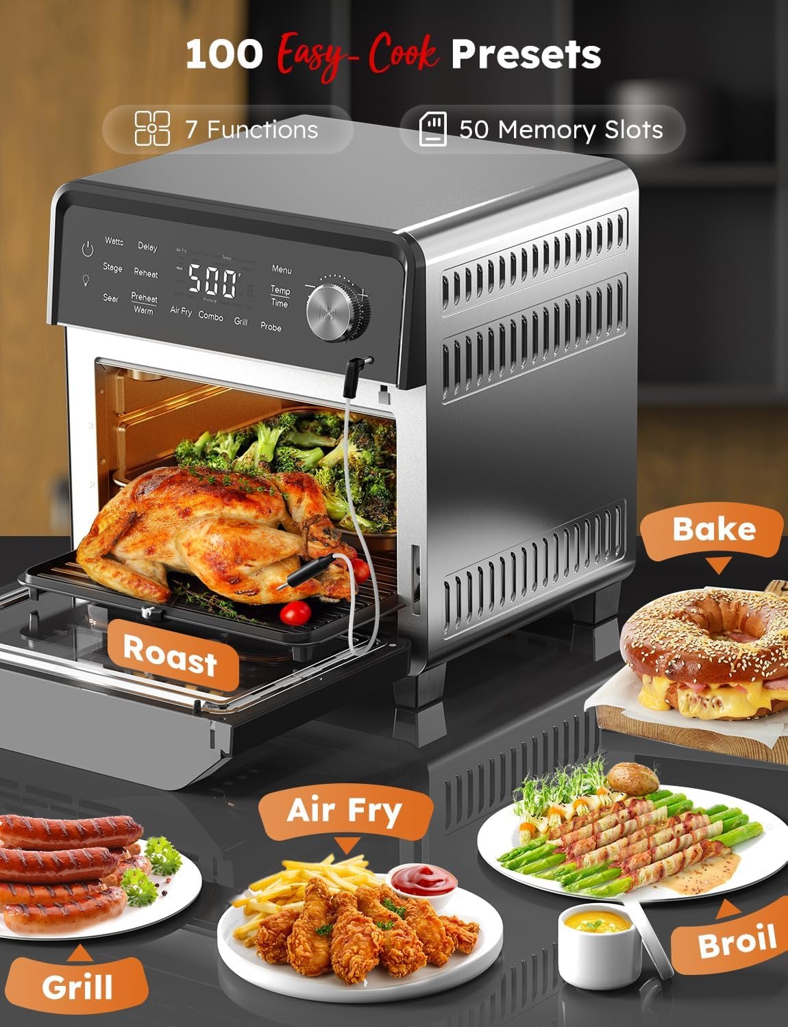 Nuwave Plug-In Grill Air Fryer Oven Combo w/Sheath Heaters, Authentic Char Flavor, 2024 New Convection System, 2X More Even, 100 Presets, Smarter Probe, 50-550°F, Stainless Steel - Image 2