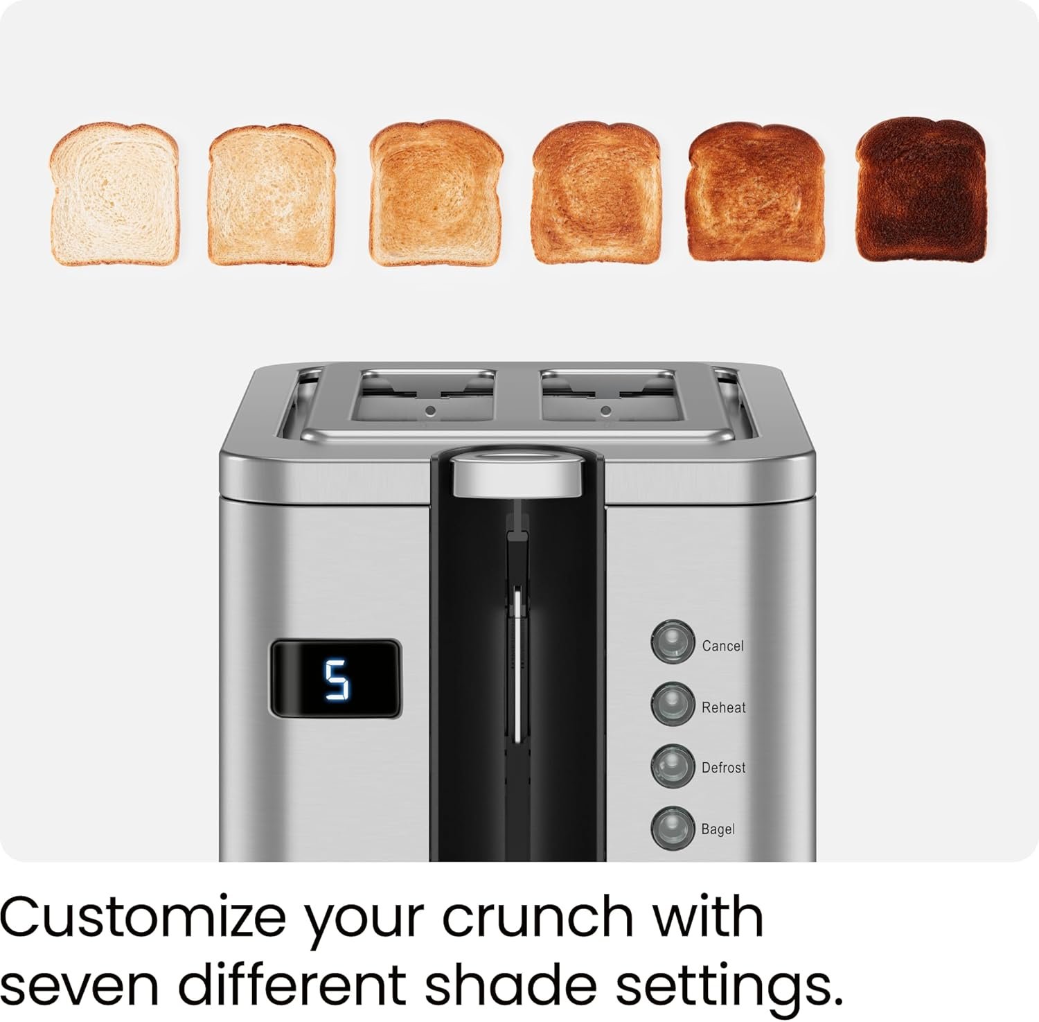 Chefman 2-Slice Digital Toaster, Pop-Up, Stainless Steel, Extra-Wide Slots For Bagels, Defrost, Reheat, Cancel Functions, Removable Crumb Tray - Image 3