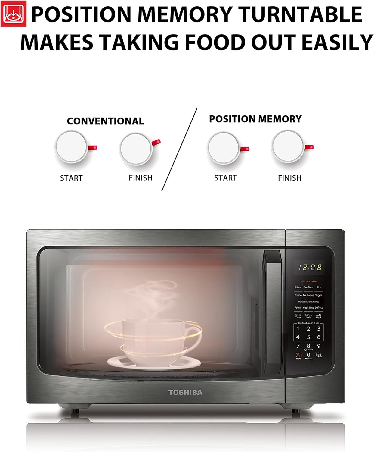 TOSHIBA ML-EM45P(BS) Countertop Microwave Oven with Smart Sensor and Position Memory Turntable, Function, 1.6 Cu.ft 13.6" Removable Black Stainless Steel, 1200W - Image 6