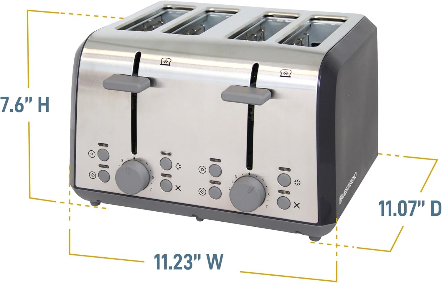 West Bend Toaster 4 Slice Extra-Wide and Deep Slots with 4 Functions and 7 Shade Settings Ultimate Toast Lift Lever and Removable Crumb Tray, 1500-Watts, Black - Image 6