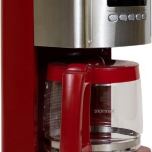 Kenmore Coffee Maker 12 cup Drip Coffee Machine Reusable Filter Programmable Timer Digital Display Aroma Control Glass Carafe Charcoal Water Filter Regular Bold Stainless Steel and Red