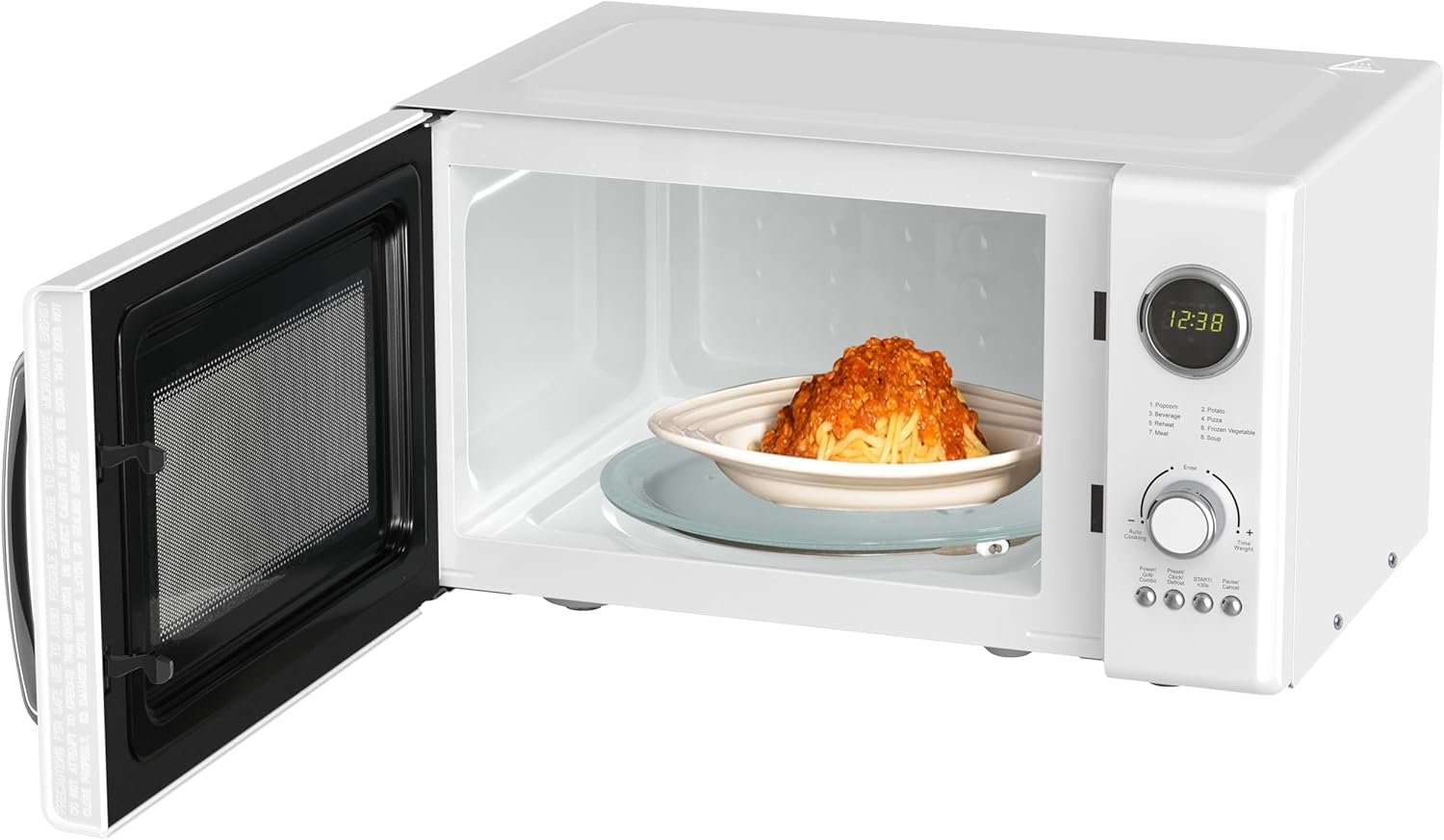 Emerson MWRG0901W Retro Compact Countertop 800W Microwave Oven with 1,000W Grill Function, LED Display 5 Power Levels, 8 Auto Menus, Glass Turntable and Child Safe Lock, 0.9 Cu. Ft, White - Image 6