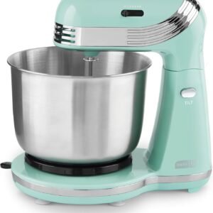 Dash Stand Mixer (Electric Mixer for Everyday Use): 6 Speed Stand Mixer with 3 Quart Stainless Steel Mixing Bowl, Dough Hooks & Mixer Beaters for Dressings, Frosting, Meringues & More – Aqua