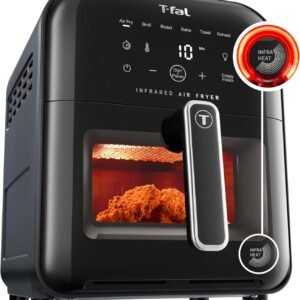 T-fal Infrared Air Fryer: 6 qt Digital Touch Screen, 7-in-1 Cooking Functions, 45-Seconds to reach 750°F on carbon fiber heater surface, No-Shake Technology, Crispy Finish, 1550W, Black