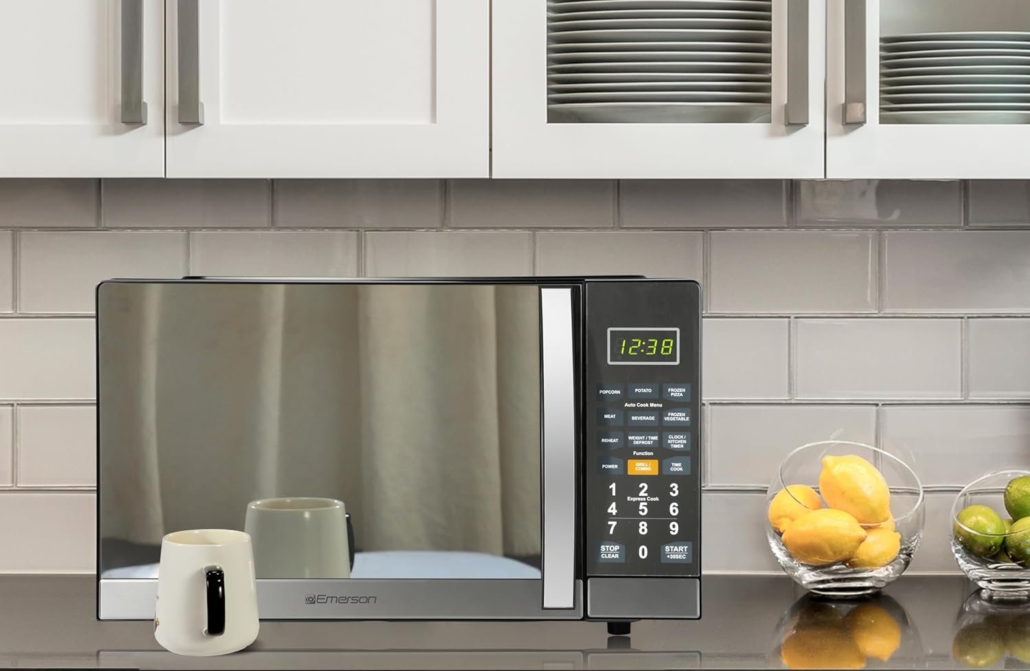 Emerson MWG1191SB Countertop Microwave Oven with 1100W Grill Function, Sleek Mirrored Finish 10 Power Levels, 6 Auto Menus, Glass Turntable and Child Safe Lock, 1.1 Cu. Ft, Stainless Steel - Image 6