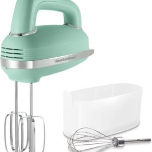 Hamilton Beach Vintage-Style 5-Speed Electric Hand Mixer, Powerful 1.3 Amp DC Motor for Effortless Mixing & Consistent Speed in Thick Ingredients, Slow Start, Beaters and Whisk, Green (62601N)