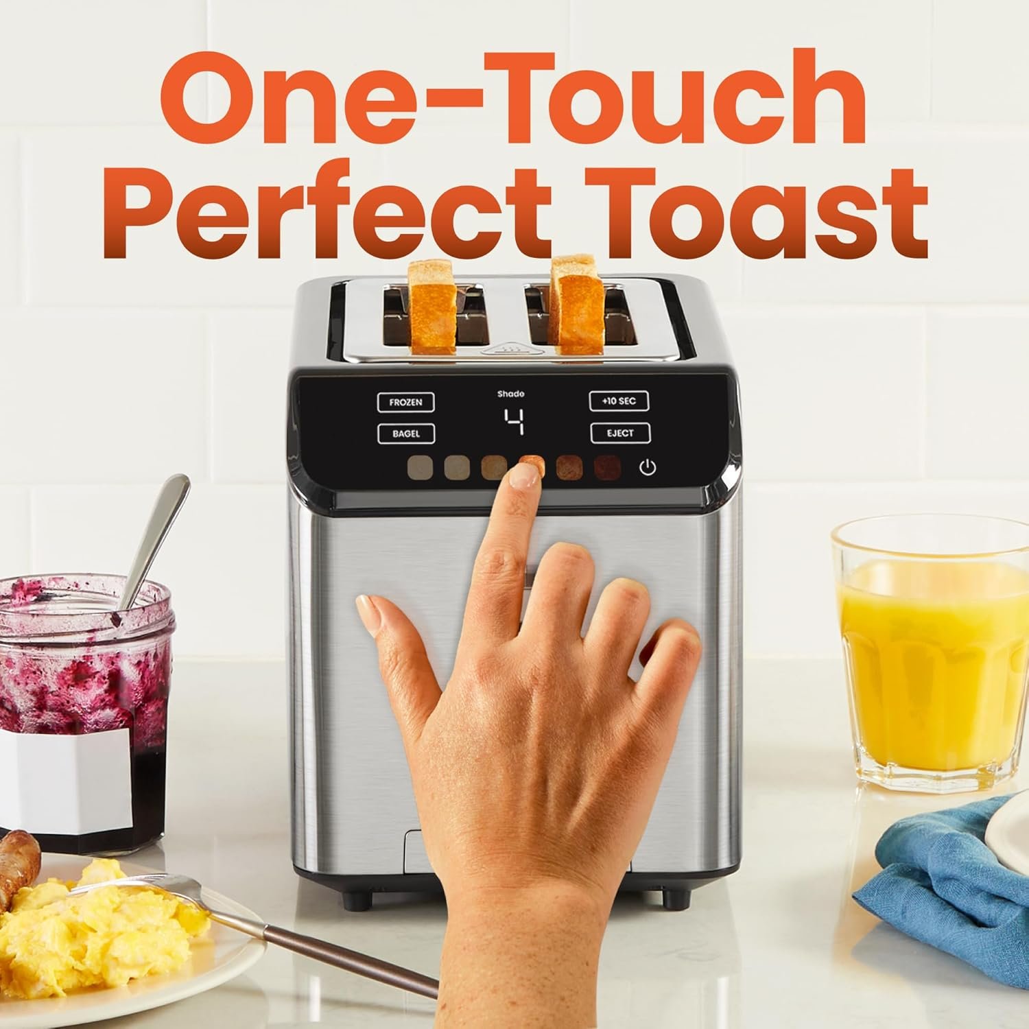 Chefman Smart Touch 2 Slice Digital Toaster, 6 Shade Settings, Touchscreen Controls, Extra-Wide Slots for Thick Breads & Bagels, +10 Seconds, Defrost, Removable Crumb Tray – Stainless Steel - Image 2