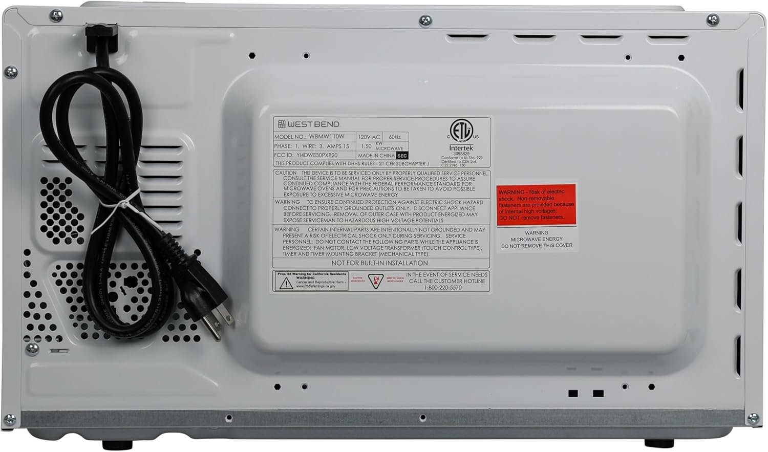 West Bend WBMW110W Microwave Oven 1000-Watts Compact with 6 Pre Cooking Settings, Time and Weight Defrost, Electronic Control Panel and Glass Turntable, White - Image 10