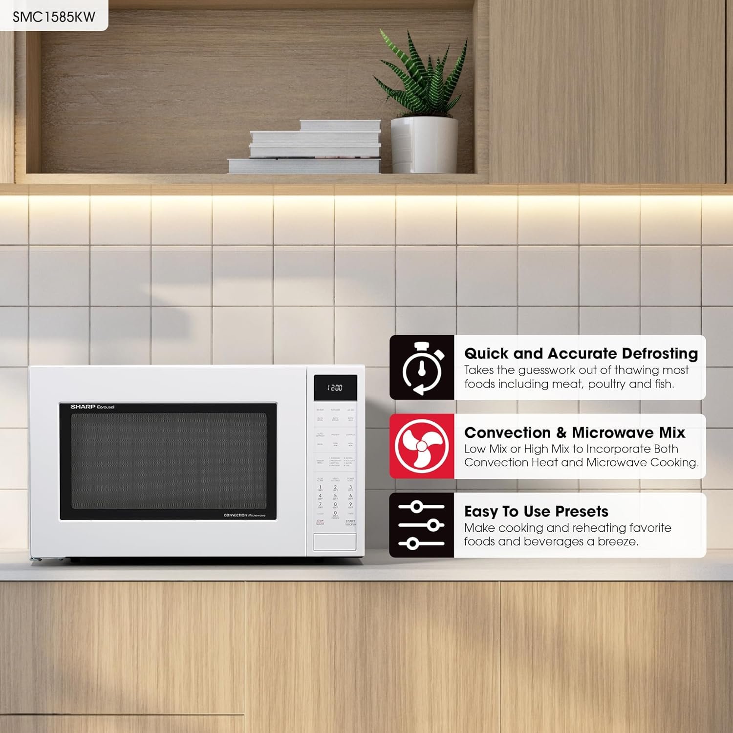 SHARP Convection Countertop Microwave Oven with Removeable 15.4" Carousel Turntable, 1.5 Cubic Feet, 900 Watt, Sensor Cooking, White - Image 10