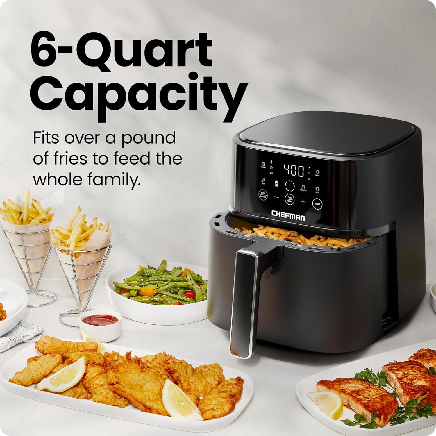Chefman Air Fryer – 6 QT Compact Airfryer for Quick & Easy Meals in Minutes, Features Hi-Fry Technology for Extra Crisp, Touchscreen Controls with 4 Presets, Nonstick & Dishwasher Safe Basket - Black - Image 3