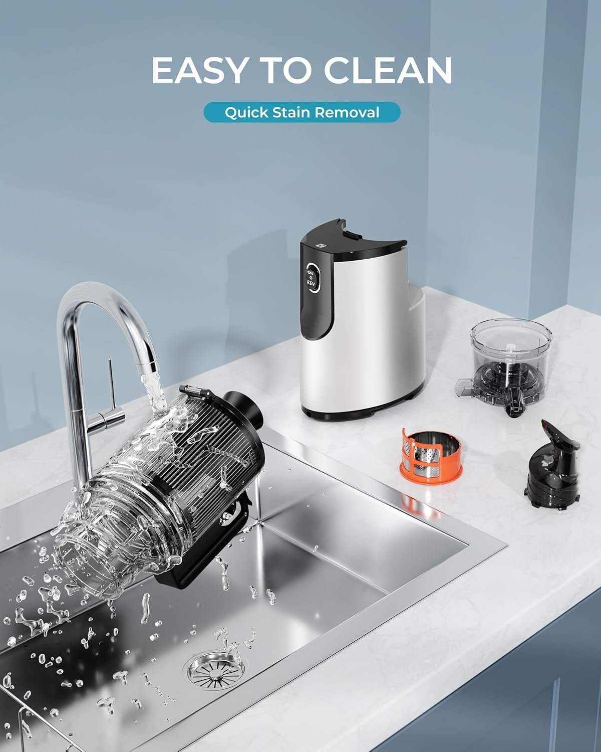 Cold Press Juicer, EUHOMY 5.5" Extra Large Feed Chute Slow Masticating Juicer, 250W Juicer Machines, 99.6% High Juice Yield, Easy to clean, Reverse Function, for Whole Vegetables & Fruits. Sliver - Image 8