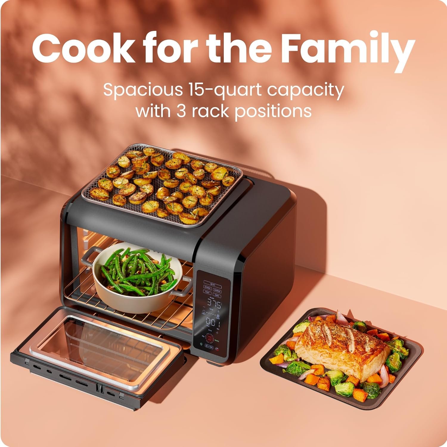 Chefman Air Fryer Toaster Oven Combo, 15 Qt. Countertop Oven for Quick & Healthy Meals, Bake, Broil, Air Fry, Toast, and Bagel Functions, 450°F Max Temp, 4 Slice Toaster Oven Air Fryer Combo – Black - Image 4