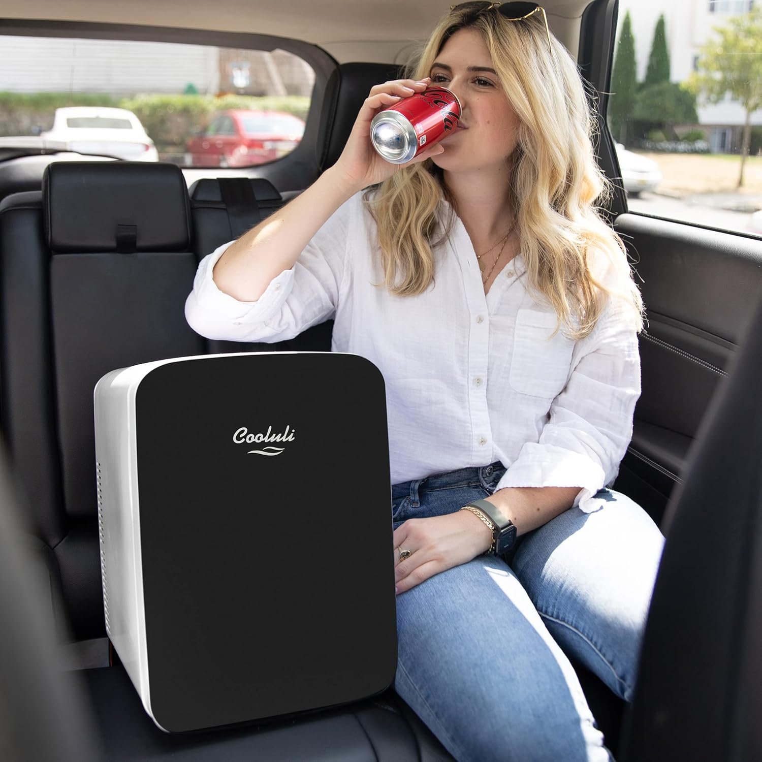Cooluli 15L Mini Fridge for Bedroom - Car, Office Desk & College Dorm Room - 12v Portable Cooler & Warmer for Food, Drinks, Skincare, Beauty & Makeup - AC/DC Small Refrigerator with Glass Front, Black - Image 7