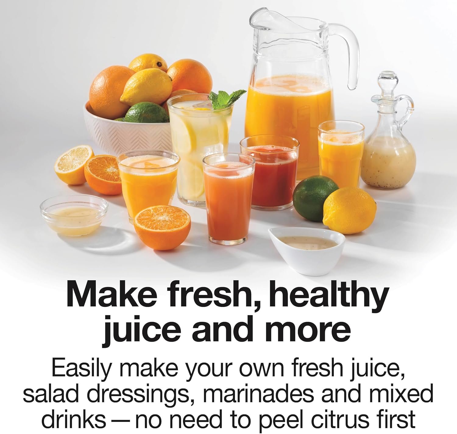 Proctor Silex Electric Citrus Juicer Machine, Large 34 oz. Pitcher, Pressure Activated, 2 Reamers for Big and Small Fruit, Pulp Control, for Orange, Lemon, Grapefruit Juice, White & Green (66340) - Image 2