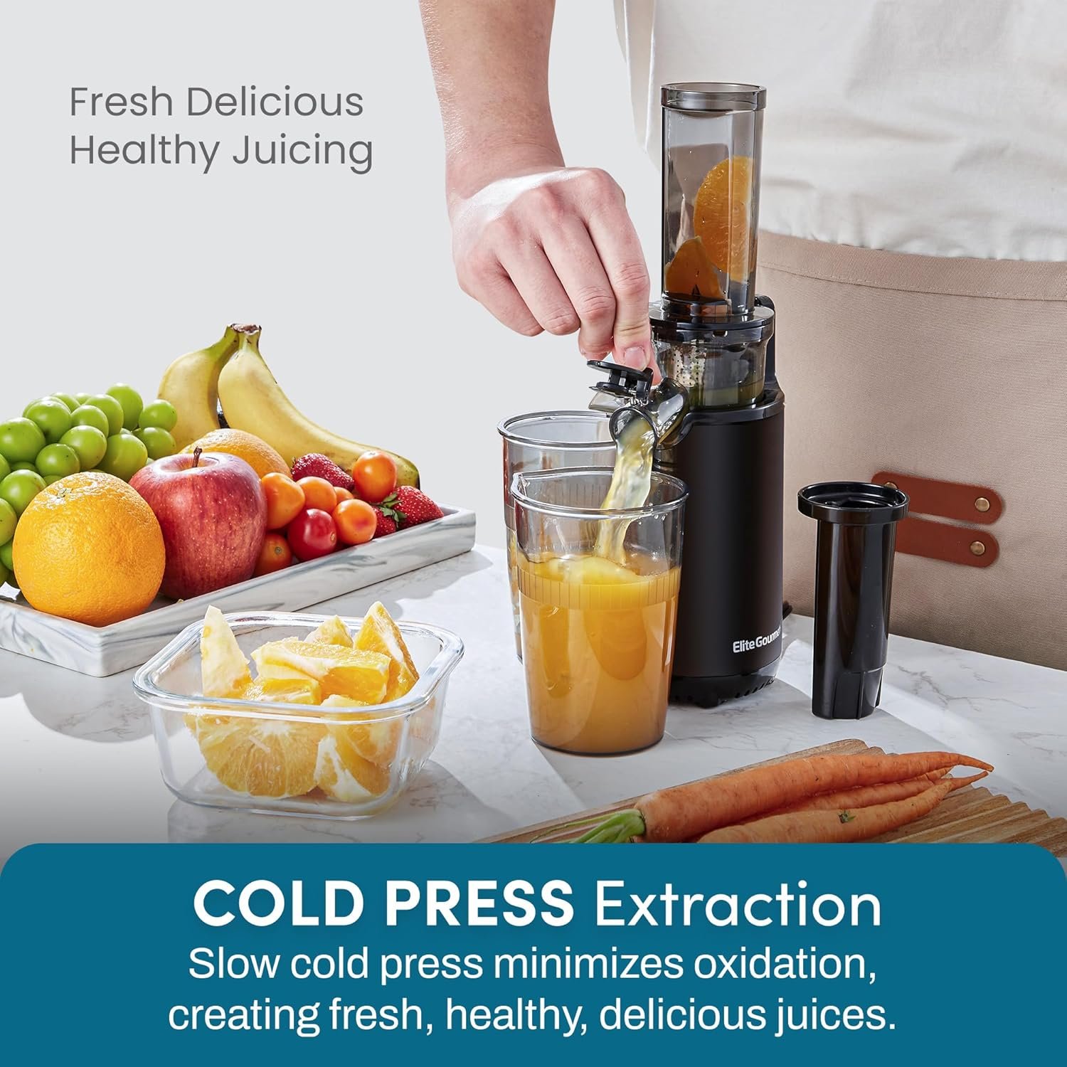 Elite Gourmet EJX600 Compact Small Space-Saving Masticating Slow Juicer Cold Press Juice Extractor, Nutrient and Vitamin Dense, BPA-Free Tritan, Easy to Clean, 16 oz Juice Cup, Charcoal Grey - Image 3