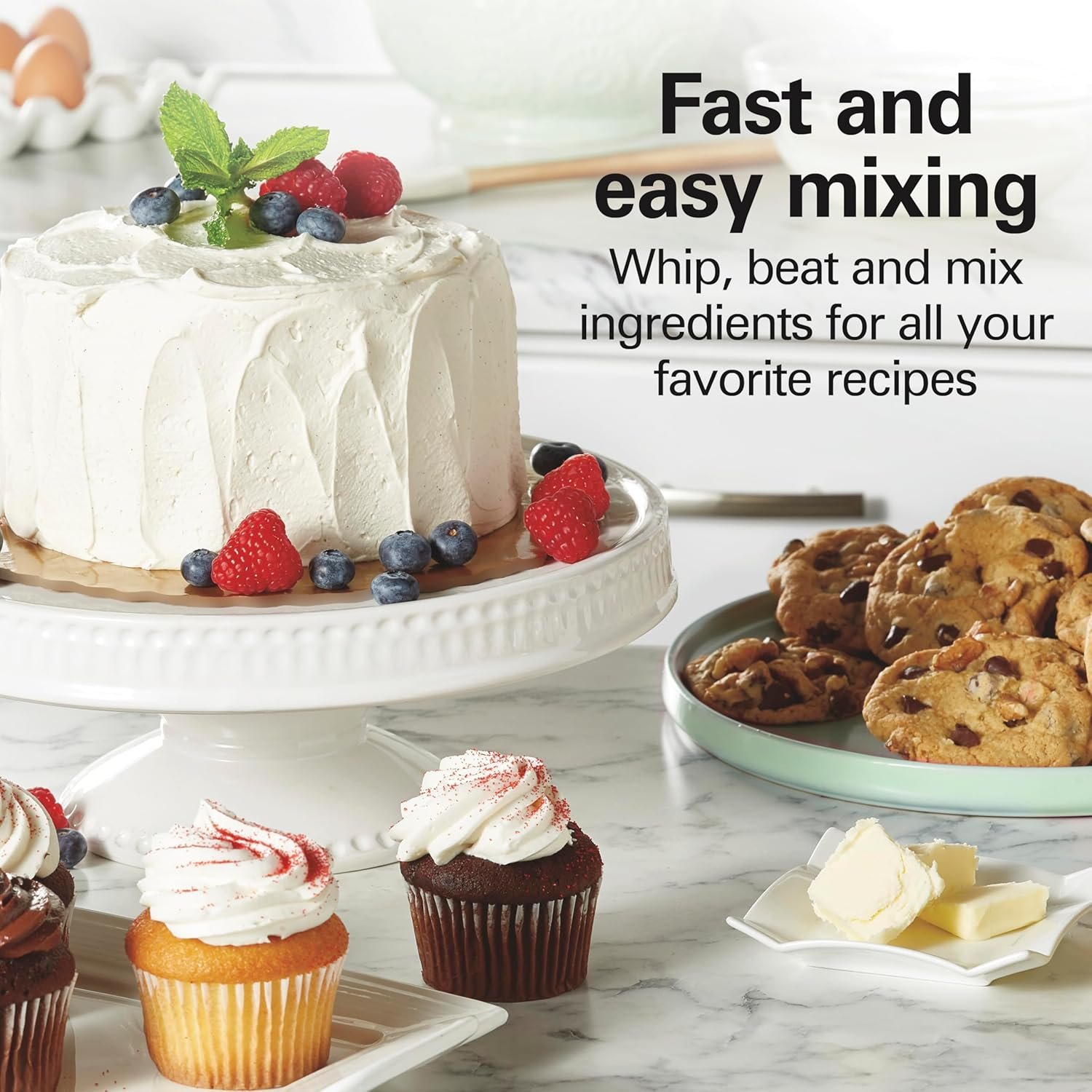 Hamilton Beach 6-Speed Electric Hand Mixer with Whisk, Traditional Beaters, Snap-On Storage Case, 250 Watts, White - Image 7