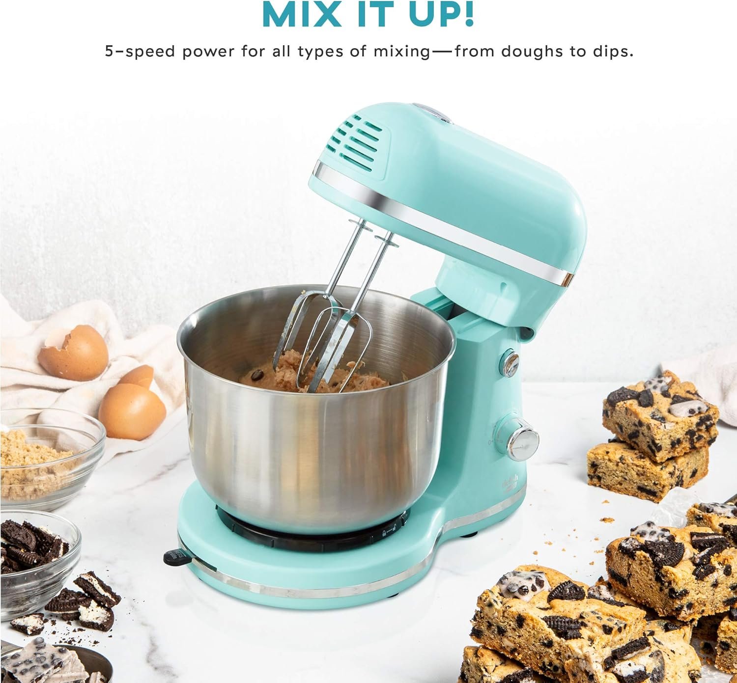 DASH Delish by DASH Compact Stand Mixer, 3.5 Quart with Beaters & Dough Hooks Included - Blue - Image 2