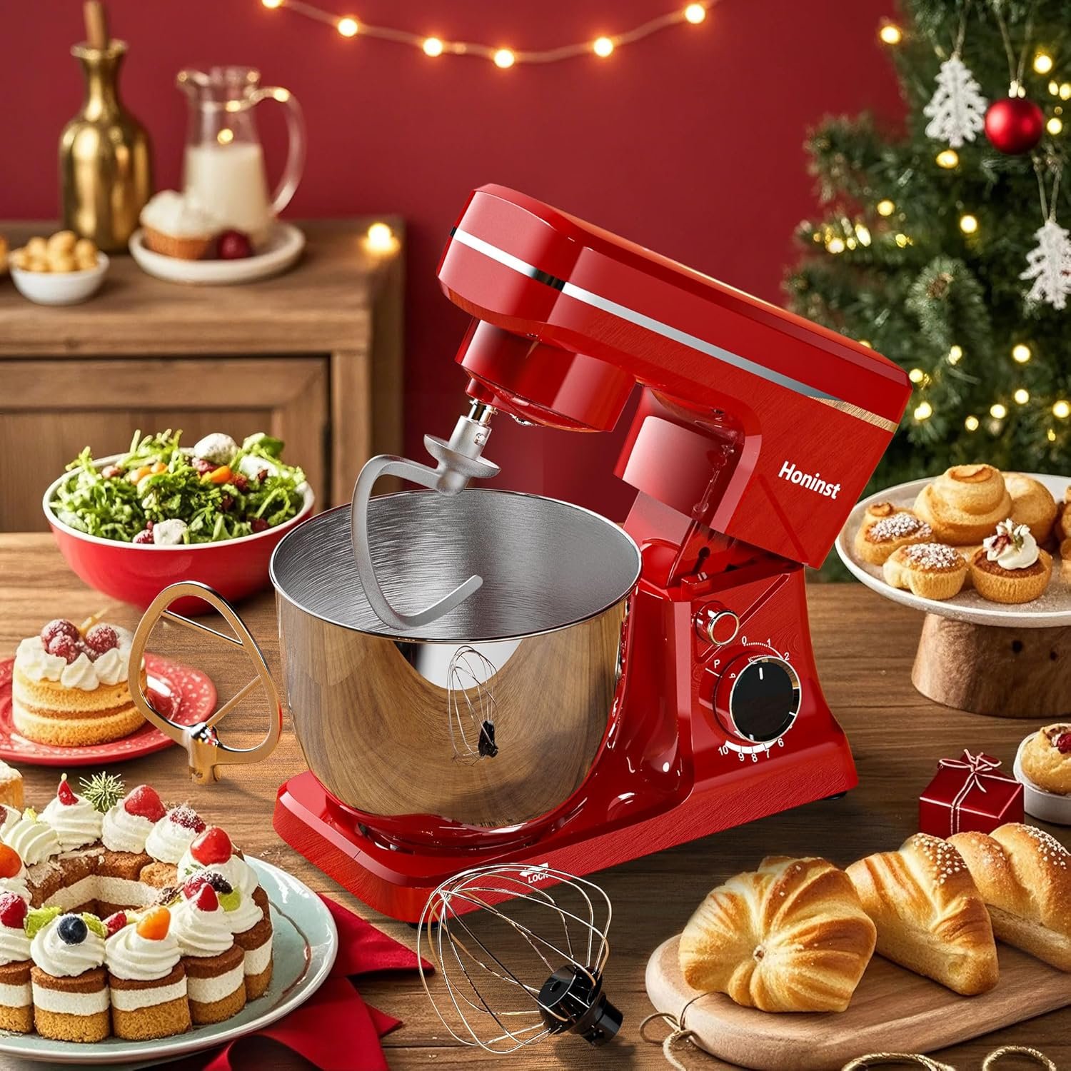 10-Speed Stand Mixer with 8-in-1 Splash Guard, Tilt-Head, 6QT Stainless Steel Bowl + Dishwasher-Safe Dough Hook/Whisk/Beater/Spatula for Baking Bread, Cakes, Cookies, Red - Image 8