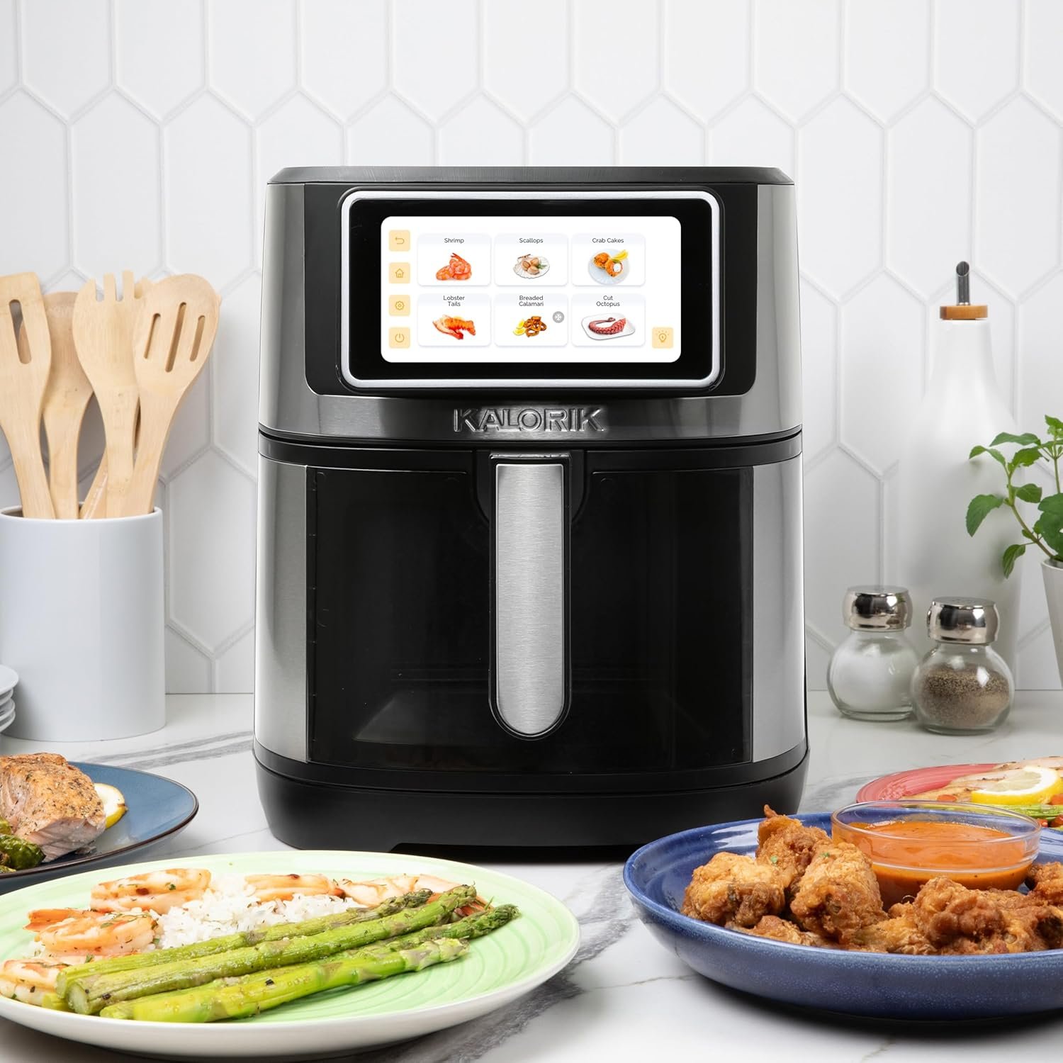 Kalorik Air Fryer VIVID TOUCH Series 7 Quart Capacity with High-Resolution Touchscreen 200 Cooking Presets in 12 Food Categories with View Window, 1500-Watts, Stainless Steel - Image 9