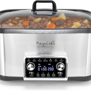 MegaChef Deluxe 8 Quart 12-in-1 Programmable Multi Cooker with Sous Vide and Multi-Functions, Digital Display, Adjustable Temperature & Time, Removable Pot, Tempered Glass Lid