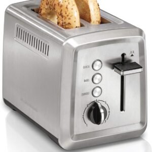 Hamilton Beach 2 Slice Toaster with Extra-Wide Slots, Bagel Setting, Toast Boost, Slide-Out Crumb Tray, Auto-Shutoff & Cancel Button, Defrost Function, Stainless Steel (22794)