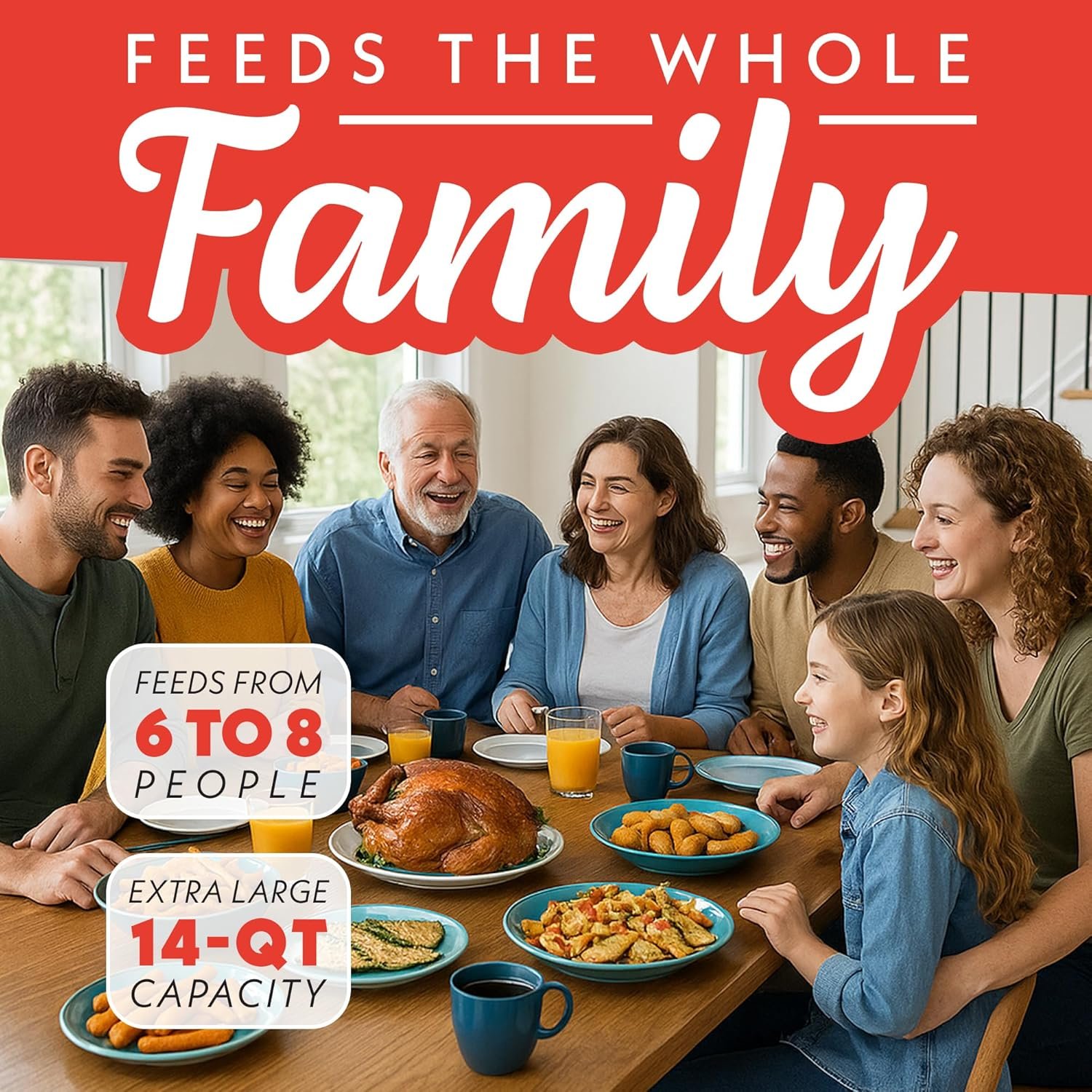 Gourmia Air Fryer Toaster Oven Combo - All-in-One 14-Quart Digital Air Fryer Toaster Oven with Rotisserie & Dehydrator – 12 Presets, Guided Cooking Prompts, 1750W, Dishwasher-Safe Accessories - Image 8