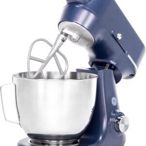 GE Tilt-Head Electric Stand Mixer | 7-Speed, 350-Watt Motor | Includes 5.3-Quart Bowl, Flat Beater, Dough Hook, Wire Whisk & Pouring Shield | Countertop Kitchen Essentials | Sapphire Blue