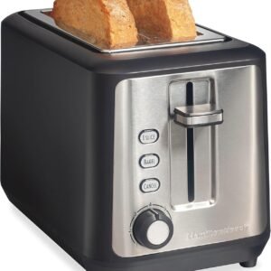 Hamilton Beach Gourmet 2 Slice Slot Toaster with Extra Long & Wide Slots, Sure-Toast Technology, Shade Selector, Bagel Setting, Matte Black and Stainless Steel (22996)