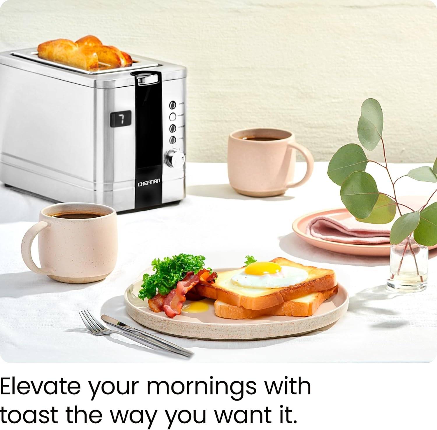 Chefman 2-Slice Digital Toaster, Pop-Up, Stainless Steel, Extra-Wide Slots For Bagels, Defrost, Reheat, Cancel Functions, Removable Crumb Tray - Image 2