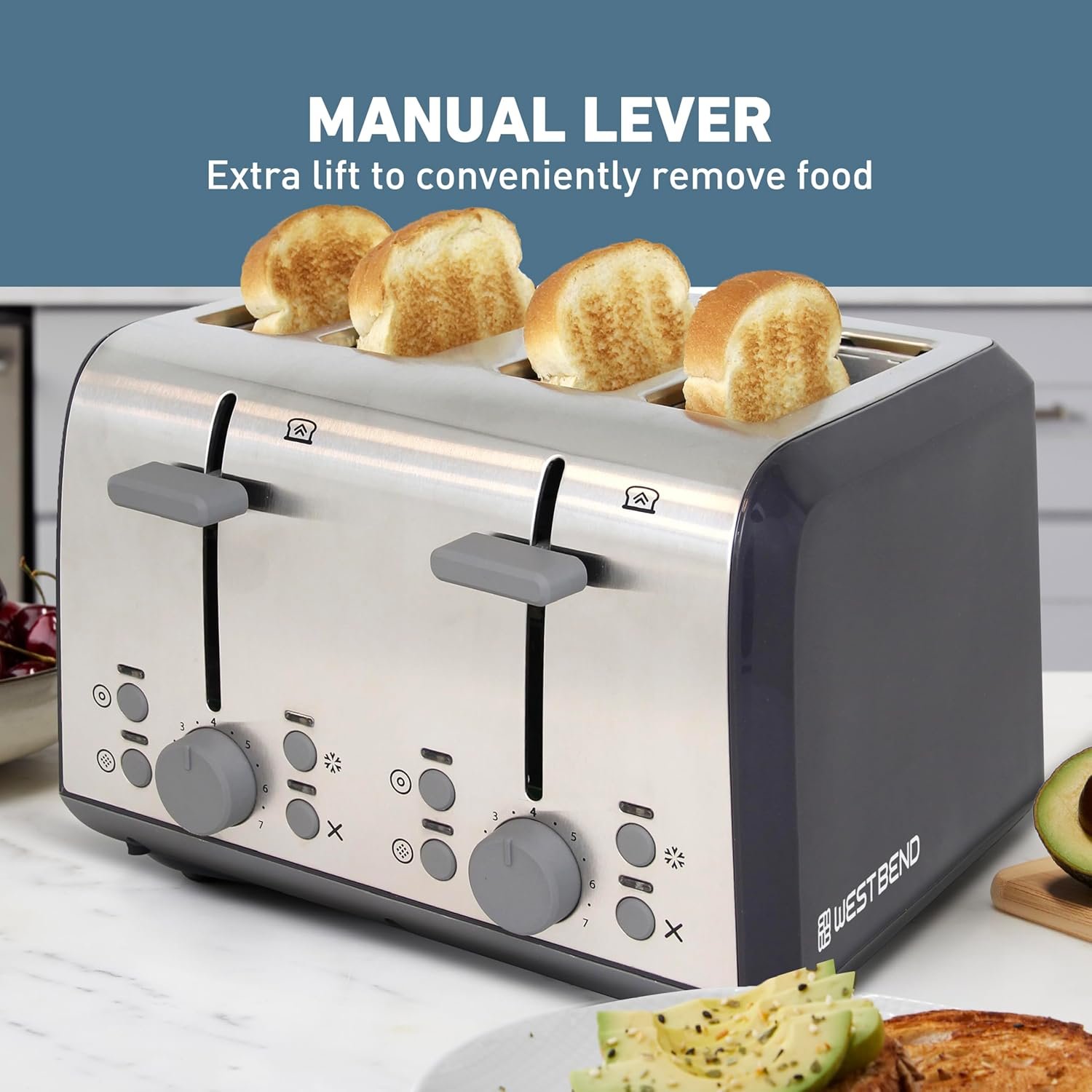 West Bend Toaster 4 Slice Extra-Wide and Deep Slots with 4 Functions and 7 Shade Settings Ultimate Toast Lift Lever and Removable Crumb Tray, 1500-Watts, Black - Image 8