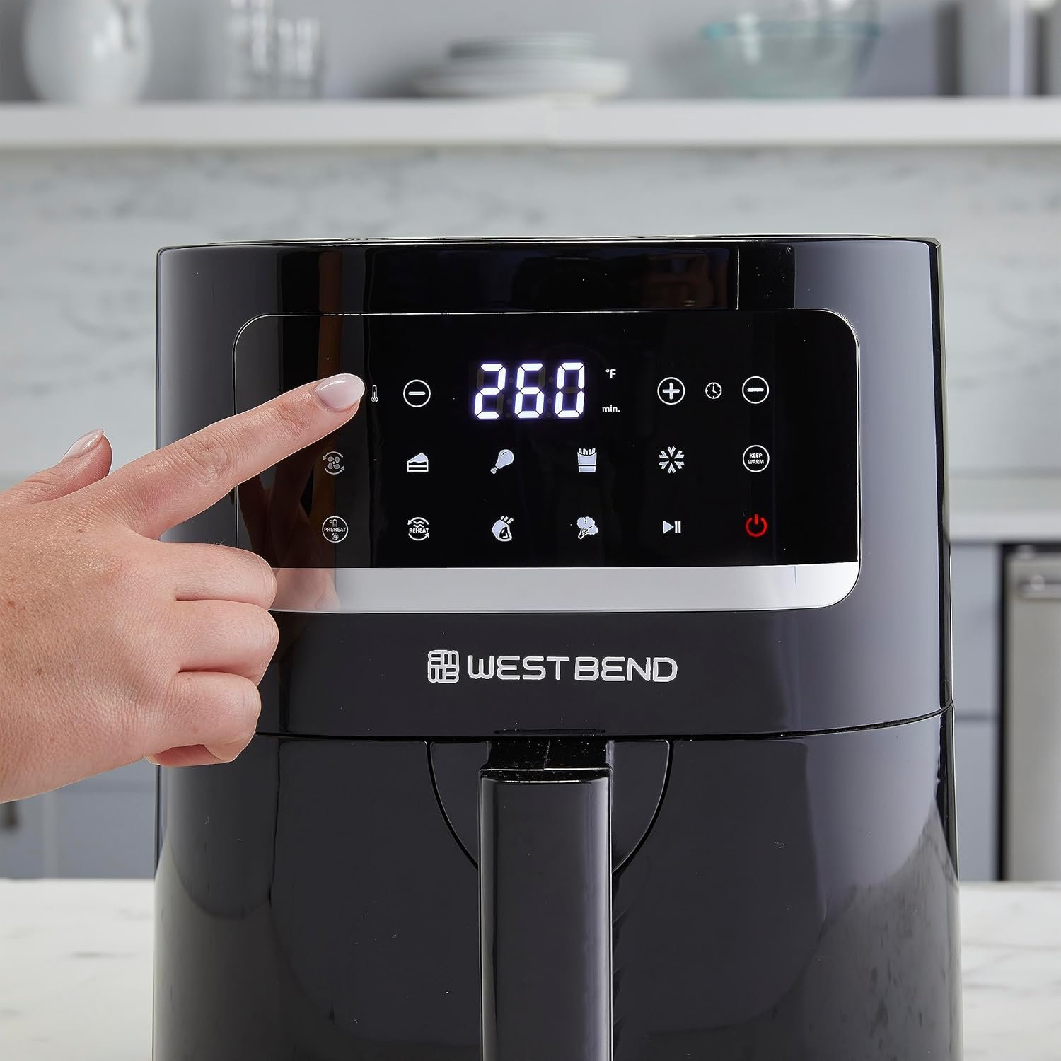West Bend Compact Air Fryer 5-Quart Capacity with Digital Controls LCD Display and 10 Cooking Presets with Shake Reminder, Nonstick Frying Basket, 1500-Watts, Black - Image 9