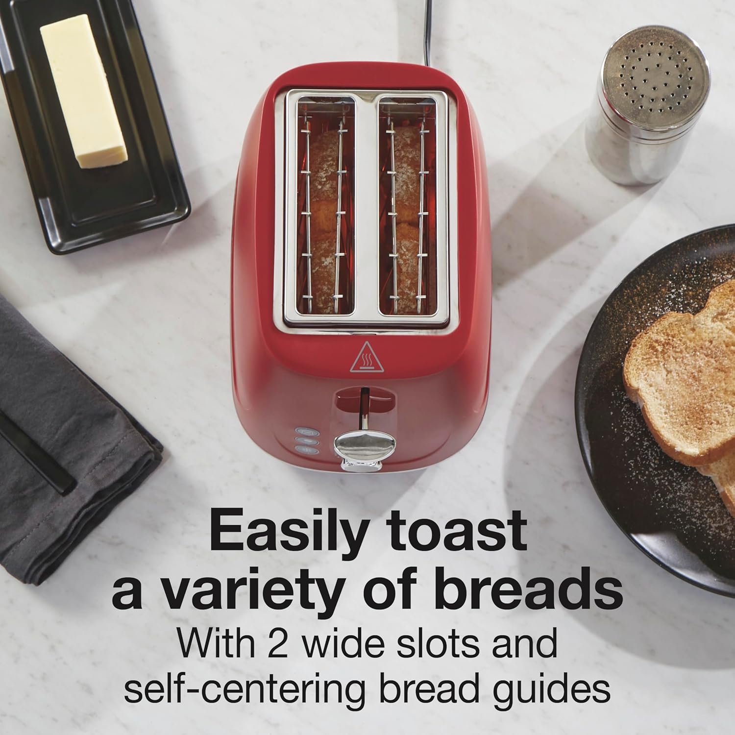 Proctor Silex Plastic 2 Slice Toaster, Bagel, Defrost & Cancel Buttons, Browning Control With 7 Shades, Auto Shutoff, Slide-Out Crumb Tray, Red (22661) - Image 2