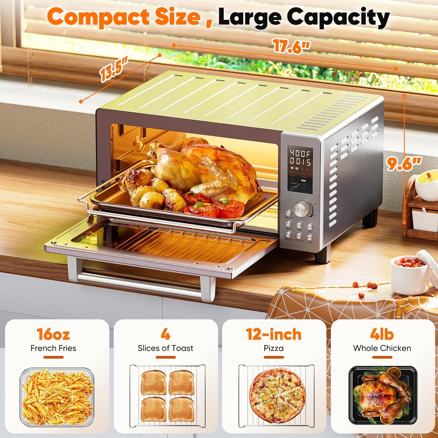 Nuwave Bravo Pro Convection Air Fryer Toaster Oven Combo, 2025 New and Improved, 10-in-1, 50°-450°F Temp Controls, Quick & Even Crisp Technology, 21Qt Capacity, Stainless Steel, PFAS Free - Image 7