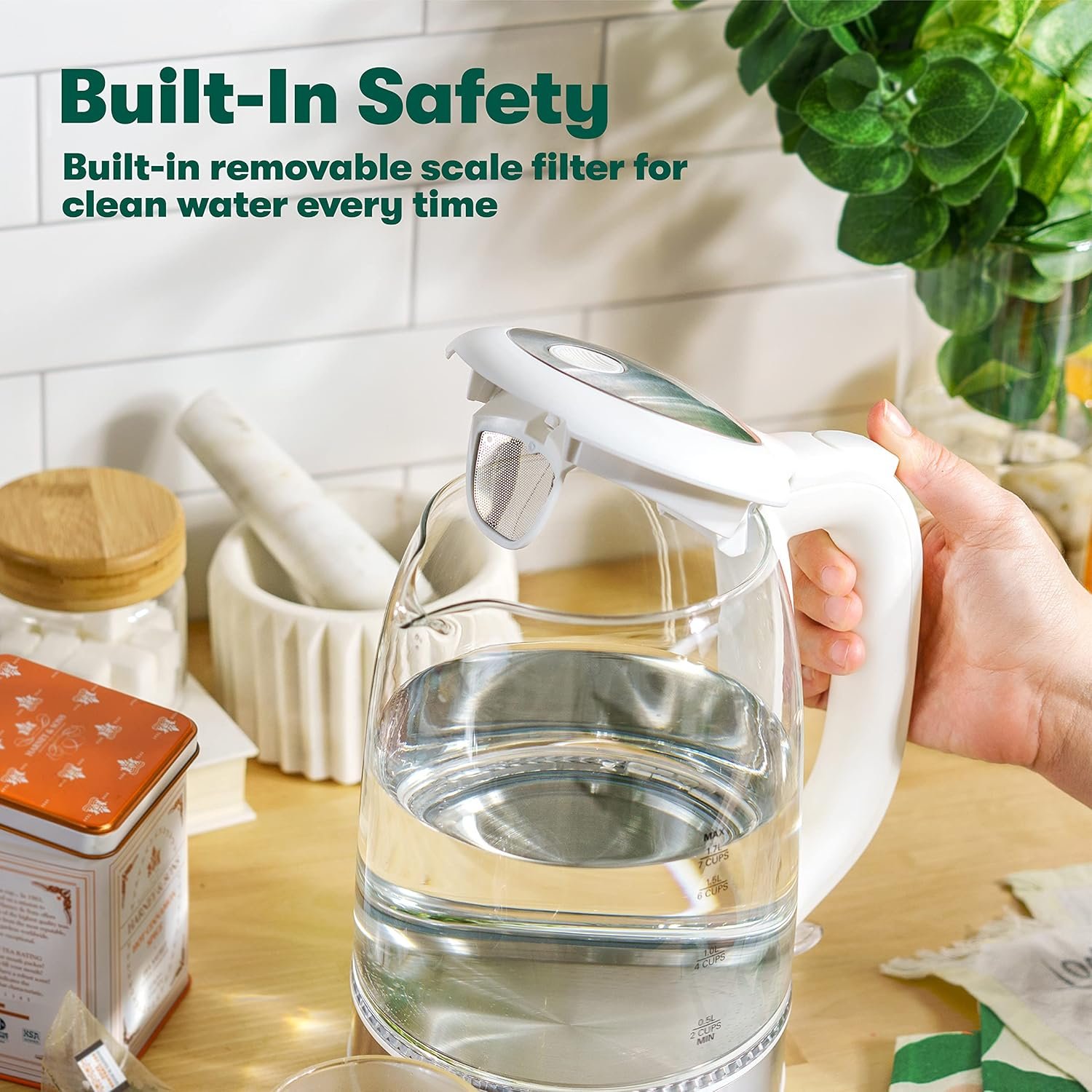 bella Electric Kettle and Water Boiler, 1.7L - Cordless Clear Glass LED Color Changing Portable Tea Pot with Auto Shut Off & Boil Dry Protection, White - Image 4