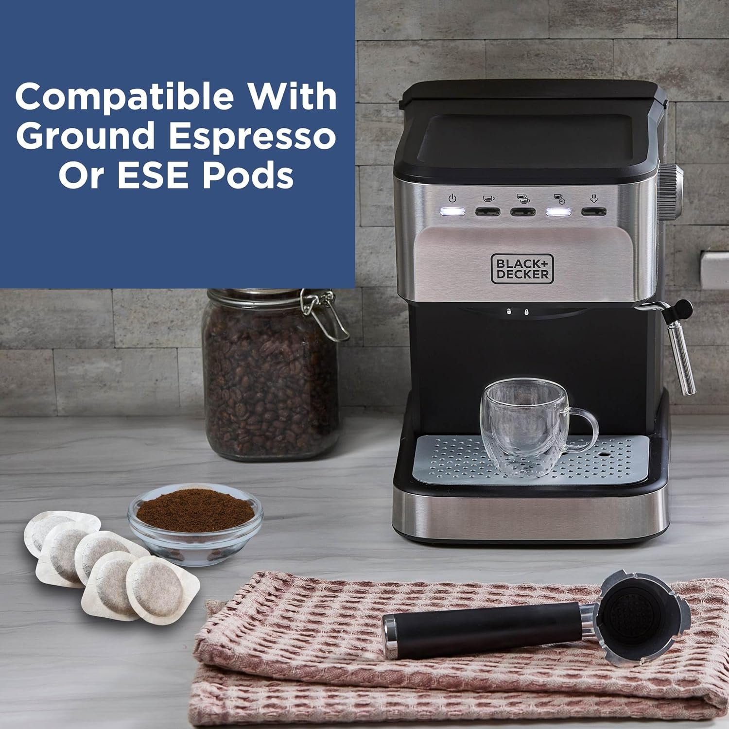 BLACK+DECKER Semi-Automatic 15 Bar Espresso and Cappuccino Maker, Versatile Machine with Ability to use Grounds or ESE Pods to Make Your Perfect Cup of Coffee - Image 4