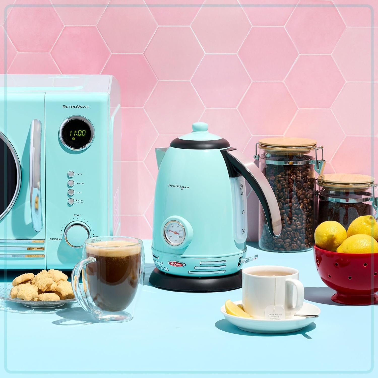 Nostalgia Retro Stainless Steel Electric Tea And Water Kettle, 1.7 Liters, Auto-Shut Off & Boil-Dry Protection, Water Level Indicator Window, Aqua - Image 4