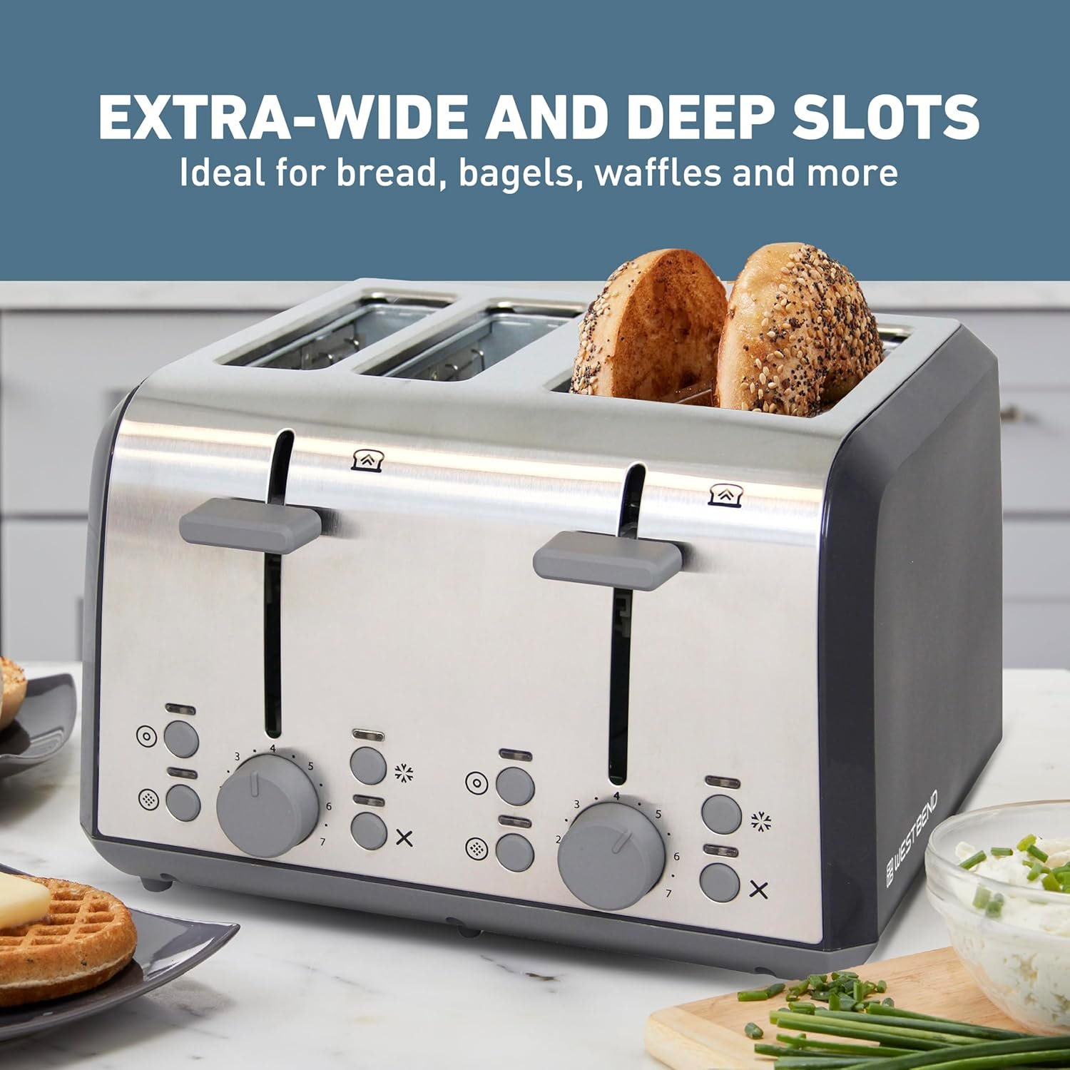 West Bend Toaster 4 Slice Extra-Wide and Deep Slots with 4 Functions and 7 Shade Settings Ultimate Toast Lift Lever and Removable Crumb Tray, 1500-Watts, Black - Image 3