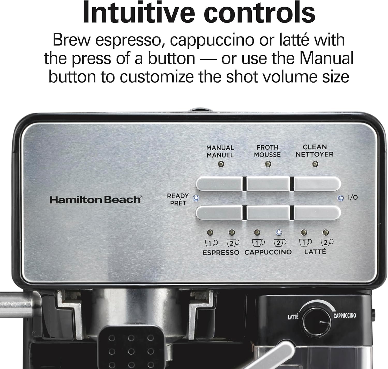 Hamilton Beach Slide and Lock Espresso Machine, Programmable Coffee Maker for Café-Quality Cappuccino & Latte, 15 Bar Pump, Milk Frother Steamer Wand, 70 oz. Removable Reservoir, Black (40750) - Image 5