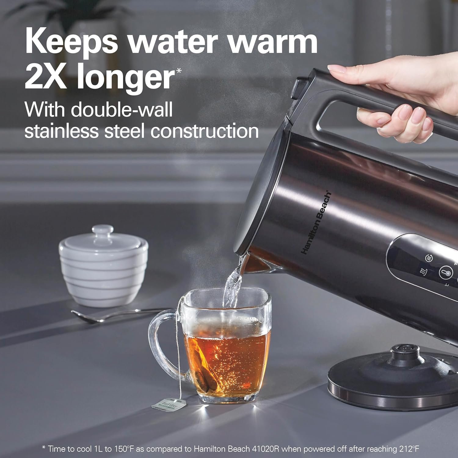 Hamilton Beach Digital Temperature Control Electric Tea Kettle, Hot Water Boiler & Heater 1.7L, 5 Preset Modes + Keep Warm, Fast Boil 1500 Watts, BPA Free, Double Wall Construction, Black (40851) - Image 2
