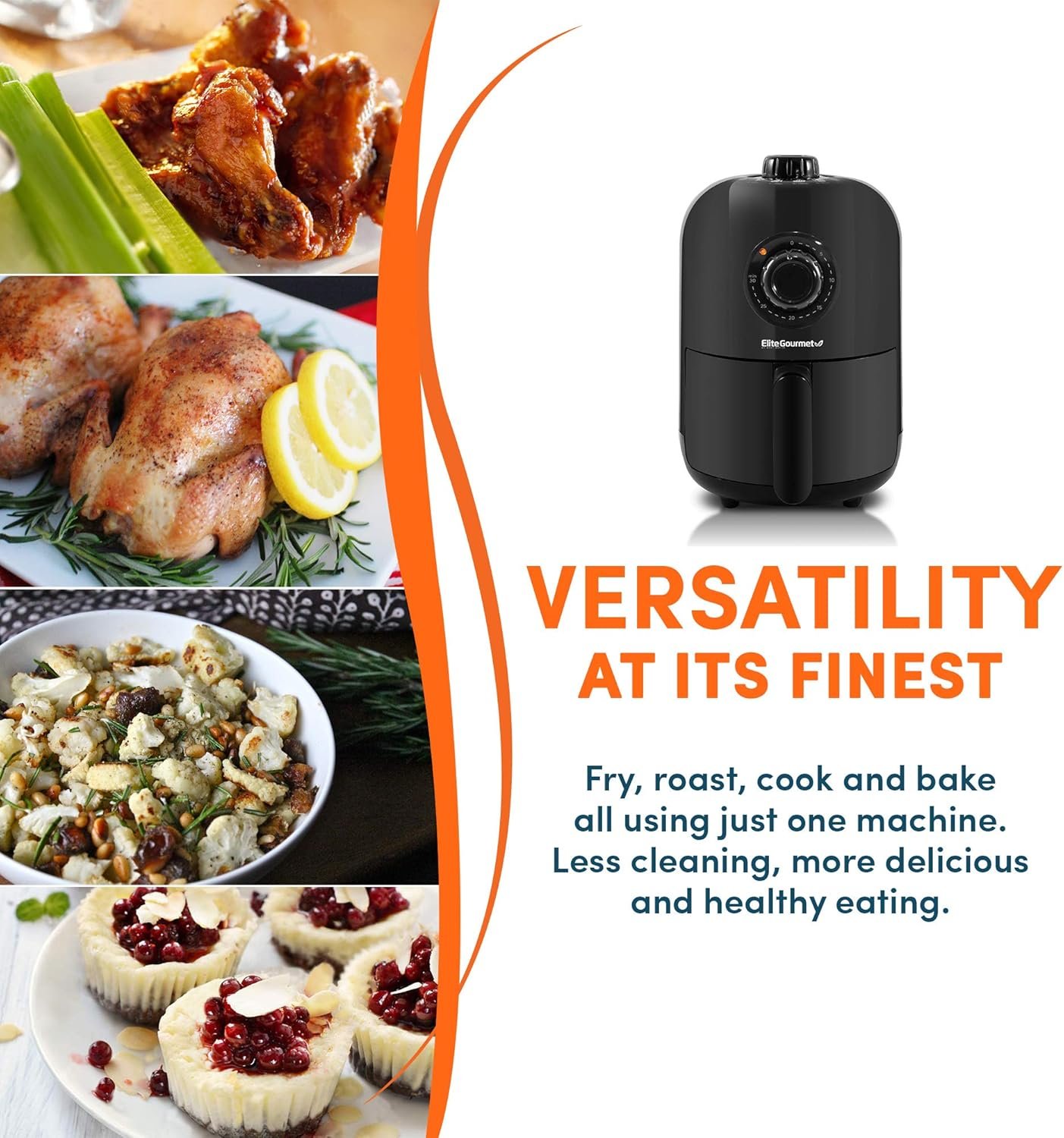 Elite Gourmet EAF-1121X Personal 1.1 Qt. Compact Space Saving Electric Hot Air Fryer Oil-Less Healthy Cooker, Timer & Temperature Controls, 1000W Black - Image 4