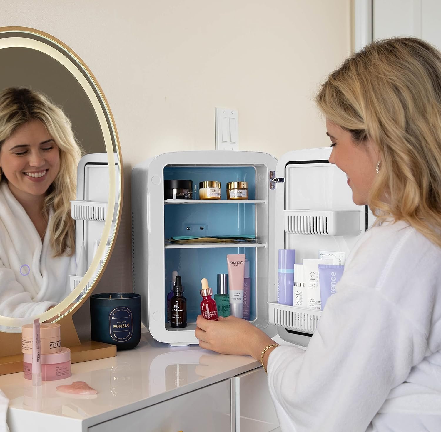 Cooluli 15L Mini Fridge for Bedroom - Car, Office Desk & College Dorm Room - 12v Portable Cooler & Warmer for Food, Drinks, Skincare, Beauty & Makeup - AC/DC Small Refrigerator with Glass Front, Black - Image 3