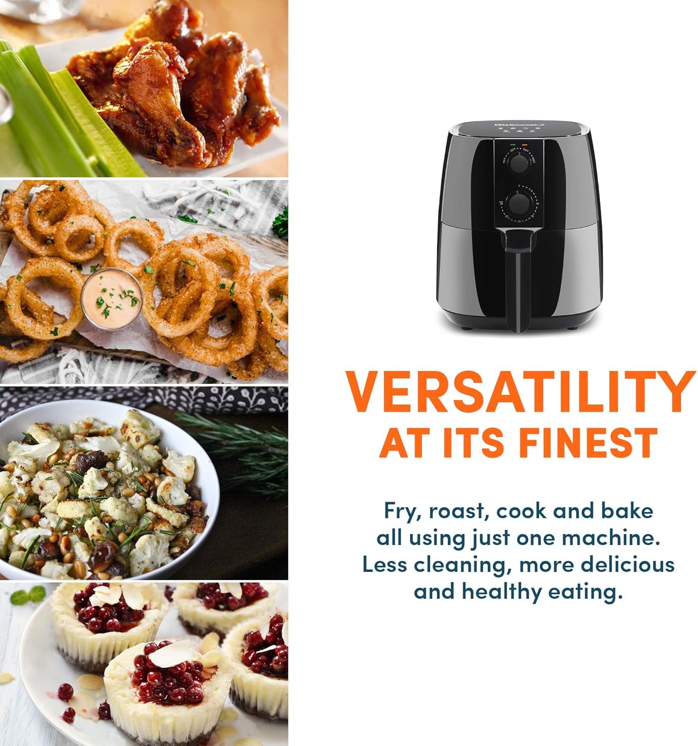 Elite Gourmet EAF4617 Electric Digital Hot Air Fryer, 1350Watts, Oil-Less Healthy Cooker, Timer & Temperature Controls, 4 Quart, Black - Image 6