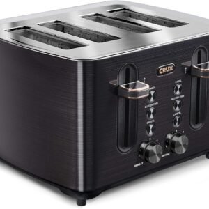 Crux 4-Slice Toaster with Extra Wide Slots & 6 Setting Shade Control, Black Stainless Steel