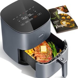 COSORI Air Fryer Pro 9-in-1, Compact 5QT, 450℉: Half Time & Chef-Grade Cook, One-Wipe Clean Glass Panel, 130+ In-App Recipes with Nutritional Info, Nonstick & Dishwasher-Safe Basket, Gray