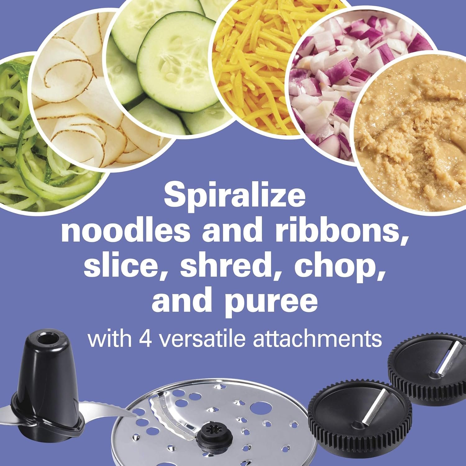 Hamilton Beach Food Processor & Vegetable Chopper for Slicing, Shredding, Mincing, and Puree, 10 Cups + Veggie Spiralizer makes Zoodles and Ribbons, Grey and Stainless Steel (70735) - Image 3