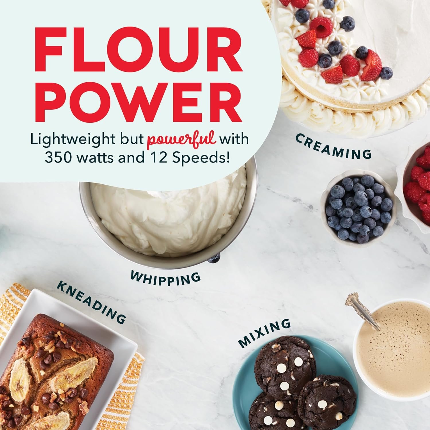 DASH Tilt-Head 3.5qt Stand Mixer 12 Speeds with Paddle, Dough Hook, and Whisk Attaachments - Cream - Image 4