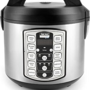 Aroma Housewares Professional Plus ARC-5000SB 20 Cup (Cooked) Digital Rice Cooker, Food Steamer, Slow Cooker, Stainless Exterior/Nonstick Pot, Silver, Black, 10-cup uncooked/20-cup cooked/4QT