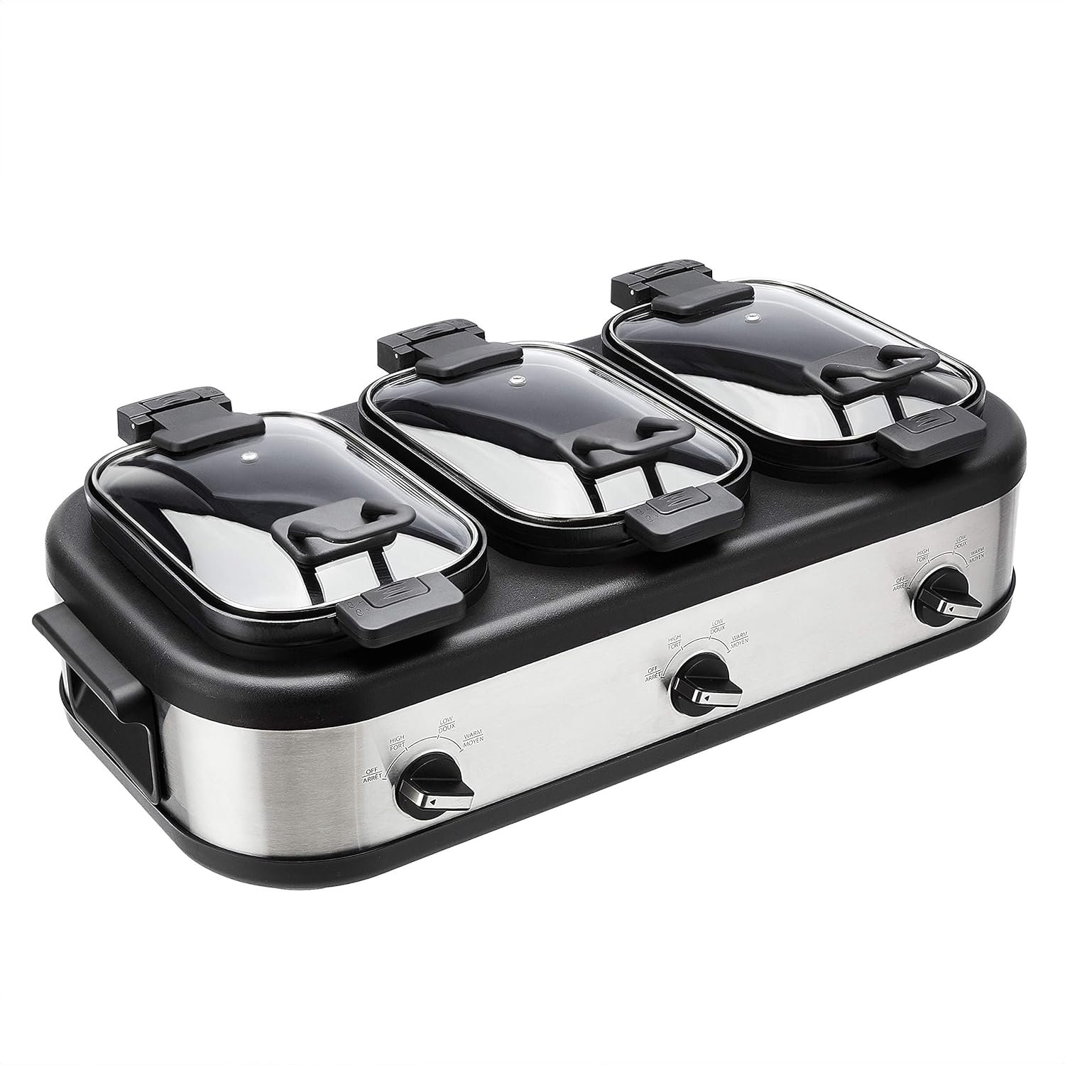 Amazon Basics Stainless Steel 3 x 2.5 Quarts Triple Slow Cooker, Brushed Stainless Steel (Previously AmazonCommercial brand) - Image 3